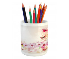 Floral Art Butterflies Pencil Pen Holder