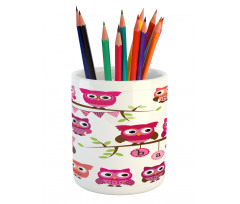 Owls Branches Cartoon Pencil Pen Holder