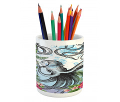 Tropic Hibiscus and Octopus Pencil Pen Holder