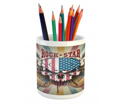 Angry Skull America Flag Pencil Pen Holder