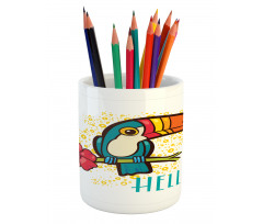 Toucan Bird with Hibiscus Pencil Pen Holder