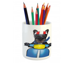 Bulldog on a Scooter Pencil Pen Holder