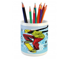 Teenager on Skateboard Pencil Pen Holder