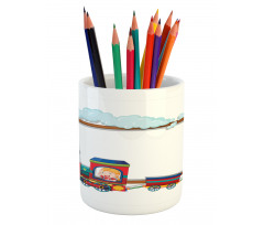 Children on Cartoon Train Pencil Pen Holder