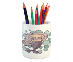 Cartoon Girl with Fish Pencil Pen Holder