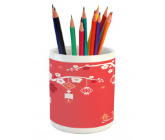 Lanterns on Sakura Tree Pencil Pen Holder