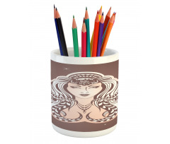 Tribal Woman Art Pencil Pen Holder