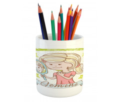 Girl with Mirror Pencil Pen Holder