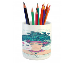 Young Lady Mask Pencil Pen Holder