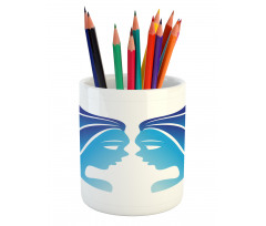 Blue Twins Faces Pencil Pen Holder