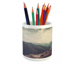 Woman Hiker on Top Pencil Pen Holder