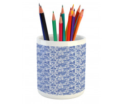 Delft Style Doodle Floral Pencil Pen Holder