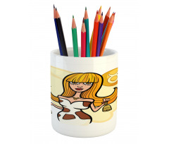 Cartoon Woman Pencil Pen Holder