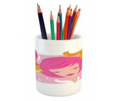 Pink Haired Woman Pencil Pen Holder