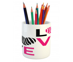 Zebra Stripes Hearts Pencil Pen Holder