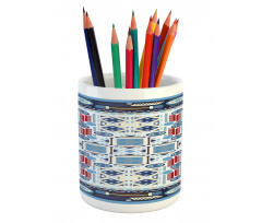 Blue Toned Square Circle Pencil Pen Holder