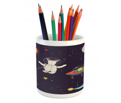 Astronaut Deer in Space Pencil Pen Holder