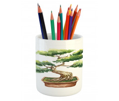 Watercolor Bonsai Hand Drawn Pencil Pen Holder