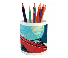 Cosmonaut in a Car Pencil Pen Holder