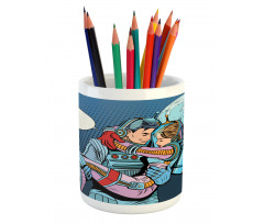 Astronaut Couple Love Pencil Pen Holder