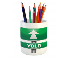 Road Sign Pointing Forward Pencil Pen Holder