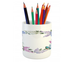 Flower Wreath and Bird Pencil Pen Holder