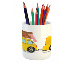 Retro Car with Trailer Pencil Pen Holder