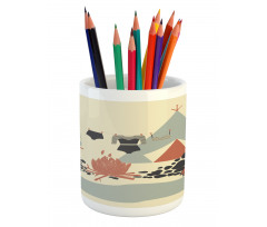 Tent Van and Fire Beach Pencil Pen Holder