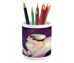 Vintage Portrait of Lady Pencil Pen Holder