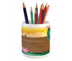 Desert Cactus and Bird Pencil Pen Holder