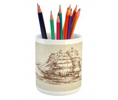 Old Ship Sketch Pencil Pen Holder