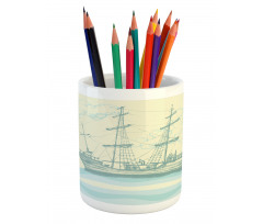 Ship Waves Clouds Pencil Pen Holder