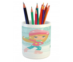 Little Girl Skating Pencil Pen Holder