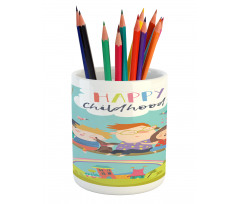 Happy Kids on a Swing Pencil Pen Holder