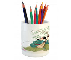 Woman Music Instrument Pencil Pen Holder