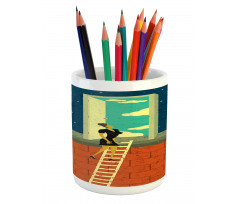 Woman on Ladder Pencil Pen Holder