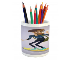 Young Man on Longboard Pencil Pen Holder