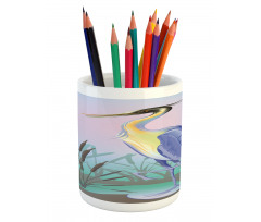 Heron with Reed Water Pencil Pen Holder