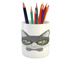 Greyscale Cat with Bowtie Pencil Pen Holder