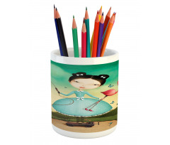 Girl and Flamingo Toy Pencil Pen Holder