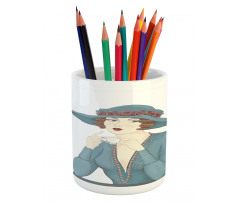 Woman at Cafe Pencil Pen Holder