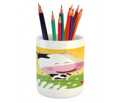 Happy Cartoon Cow Ranch Pencil Pen Holder