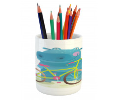 Hippo Child with Bicycle Pencil Pen Holder