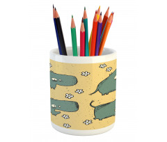 Comic Hippo Floral Grungy Pencil Pen Holder