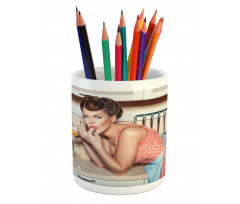 Girl Eating a Cake Pencil Pen Holder