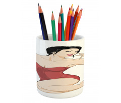 Pale Skin Brunette Pencil Pen Holder