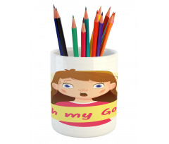 Surprised Cartoon Girl Pencil Pen Holder