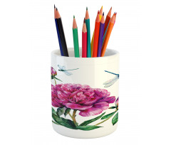 Peonies and Dragonflies Pencil Pen Holder