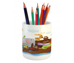 Animals in Ship Cartoon Pencil Pen Holder