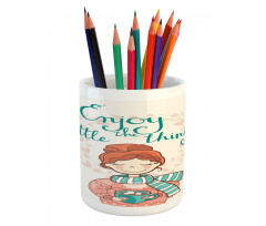 Winter Cartoon Woman Pencil Pen Holder